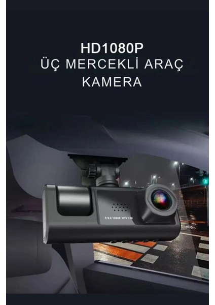 Siyah 1080P Araç Içi 3 Kameralı LCD Ekranlı Gece Görüşlü , G-Sensör , Geri Görüş Kamera indirimleri