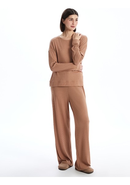 Yeni Sezon Bisiklet Yaka Dokulu Kadın Pijama Takımı