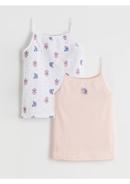 Yeni Sezon Stitch ve Angel Baskılı Kız Çocuk Atlet 2'li