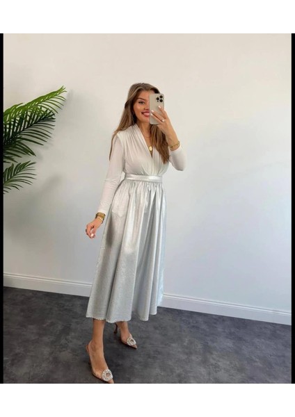 Metalik Silver Midi Etek fiyatları