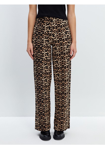 Yeni Sezon Beli Lastikli Leopar Desenli Kadın Pantolon fırsatları