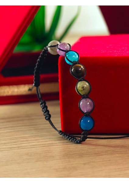 Makrome Bileklik El Yapımı Doğaltaş Makrome Örme Bileklik Akik Taşı, Lapis Taşı, Hematit Taşı