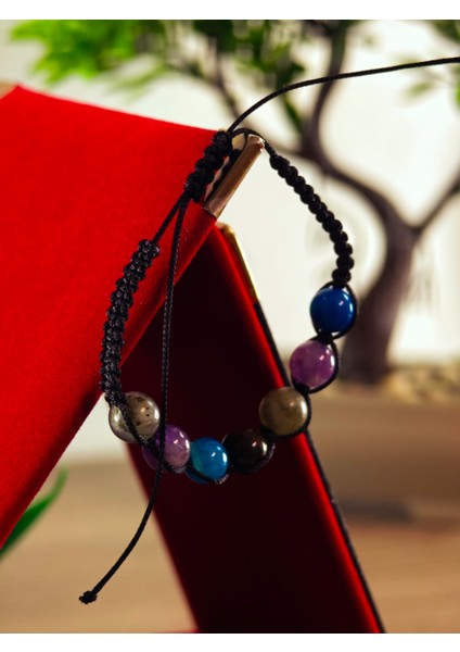 Makrome Bileklik El Yapımı Doğaltaş Makrome Örme Bileklik Akik Taşı, Lapis Taşı, Hematit Taşı