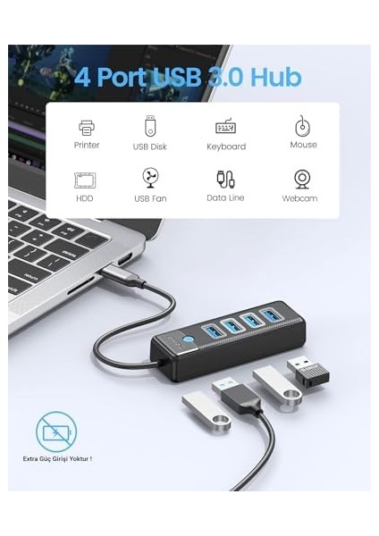 Type-C To Usb-A 3.0 4 Portlu Ultra Slim USB Çoklayıcı Hub Siyah fiyatları