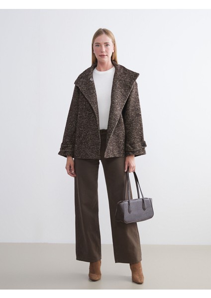 Yeni Sezon Dik Yaka Desenli Oversize Kadın Kaşe Kaban fiyatları