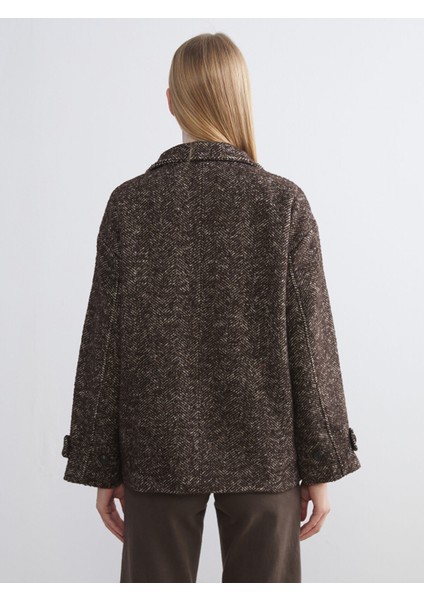 Yeni Sezon Dik Yaka Desenli Oversize Kadın Kaşe Kaban indirimleri