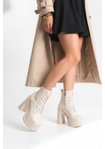 Kadın Kalın Taban Platform Yüksek Topuk Bağcıklı Fermuarlı Bot fiyatları