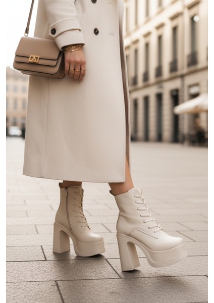 Kadın Kalın Taban Platform Yüksek Topuk Bağcıklı Fermuarlı Bot fırsatları