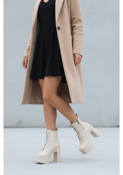 Kadın Kalın Taban Platform Yüksek Topuk Bağcıklı Fermuarlı Bot indirimleri