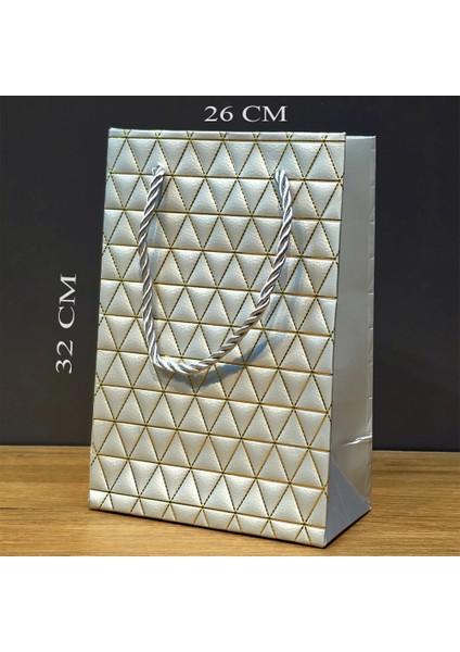 Büyük Boy Gümüş ve Gold Desenli Karton Çanta
