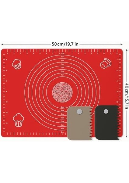 Store Hamur Açma Matı 50X40 cm ve 3'lü Plastik Kesme Kazıma Aparatı – Silikon Kaymaz Mat + Çok Amaçlı Mutfak Kazıyıcı Seti (Kırmızı) fiyatları