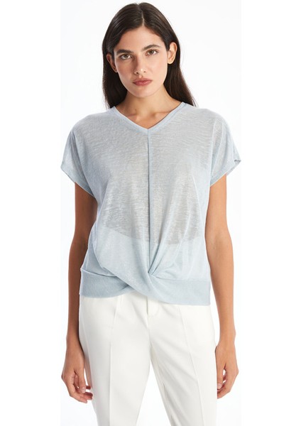 Yeni Sezon V Yaka Parlak Görünümlü Kadın Bluz