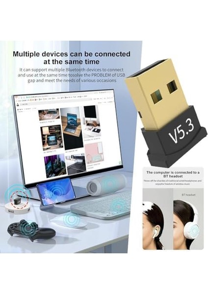 Bluetooth 5.3 USB Dongle Adaptörü, Windows 7/8.1/10/xp'yi Destekler, Pc, Dizüstü Bilgisayar, Fare, Klavye, Yazıcılar, Kulaklıklar, Oyun Kumandası Için Uygundur fiyatları