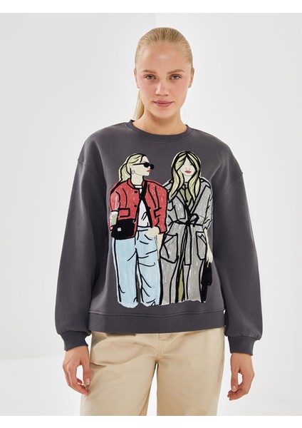 Yeni Sezon Baskılı Oversize Kadın Kalın Sweatshirt