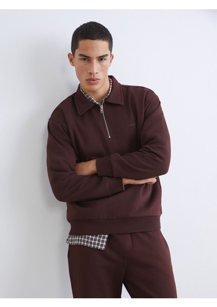 Yeni Sezon Polo Yaka Baskılı Erkek Kalın Sweatshirt