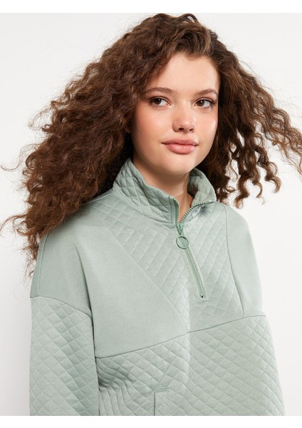 Yeni Sezon Dik Yaka Kapitone Desenli Uzun Kollu Kadın Sweatshirt fiyatları