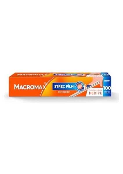 Macromax Streç Film 100 Metre, Pratik Kesme Bıçağı Hediyeli, Büyük Ekonomik Boy, Pvc Içermez