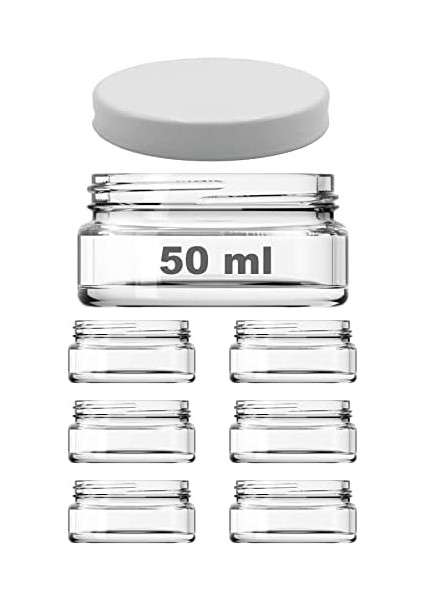 50 ml Şeffaf Krem Cam Kavanoz Plastik Beyaz Kapaklı 6 Adet (50 cc (Krem)) fiyatları
