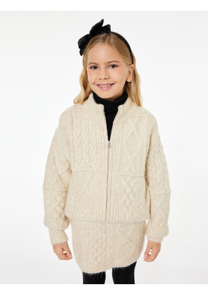 Saç Örgü Dokulu Uzun Kollu Fermuarlı Triko Hırka modelleri