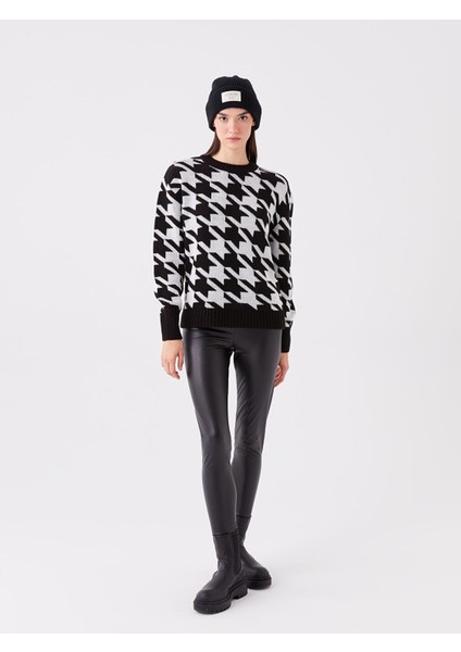 Yeni Sezon Beli Lastikli Deri Görünümlü Kadın Tayt