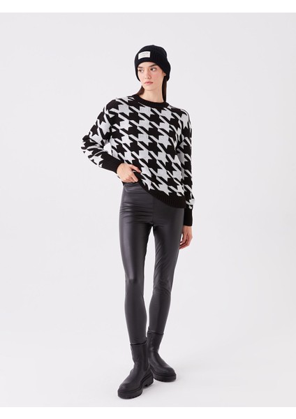 Yeni Sezon Beli Lastikli Deri Görünümlü Kadın Tayt fiyatları