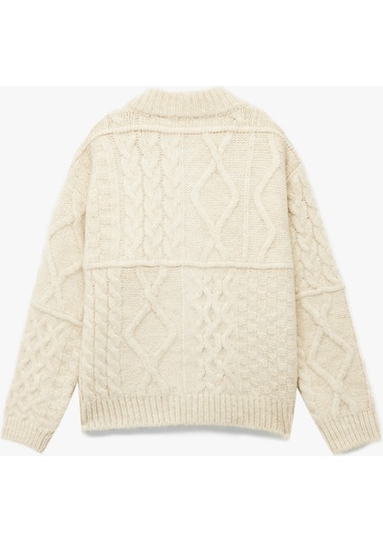 Saç Örgü Dokulu Uzun Kollu Fermuarlı Triko Hırka indirimleri