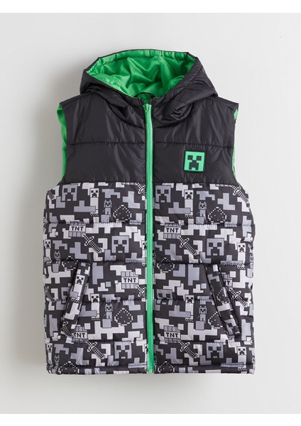 Yeni Sezon Kapüşonlu Minecraft Baskılı Erkek Çocuk Şişme Yelek