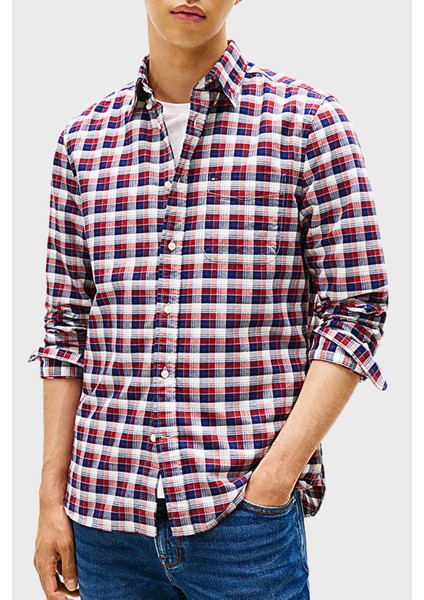 Pamuklu Regular Fit Uzun Kollu Ekoseli Gömlek Erkek Gömlek MW0MW40465 0qj