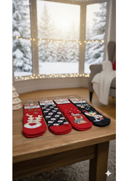 ; Yılbaşı Çorapları ; Kışlık; Asorti 4'lü Paket; 36-42 Numara
