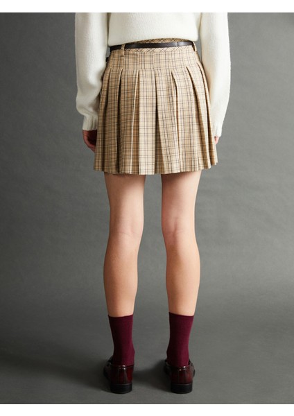 Yeni Sezon Beli Kemerli Ekose Kadın Pileli Etek fırsatları