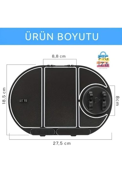 Araç Içi Kaydırmaz Telefon Tutucu ve Torpido Düzenleyici – Numara Göstergeli, 360° Dönebilen, Çok Fonksiyonlu Kaymaz Silikon Mat – 25X18 Cm, Siyah fiyatları