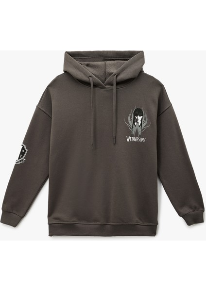Wednesday Lisanslı Kapüşonlu Arkası Baskılı Oversize Sweatshirt