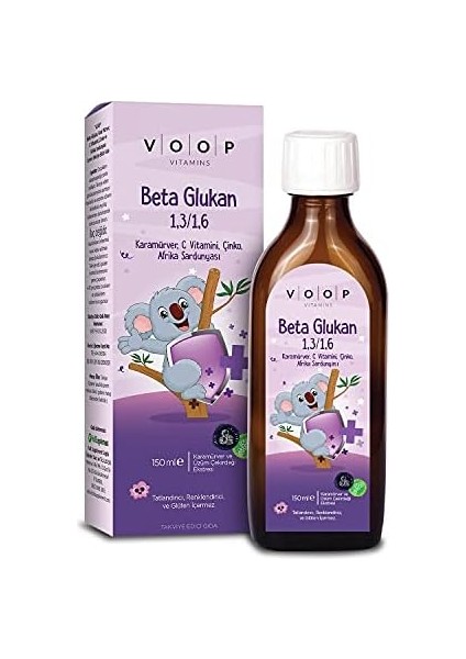 Voop Beta Glukan 1,3/1,6 Karamürver, C Vitamini, Çinko, Afrika Sardunyası 150ML fiyatları