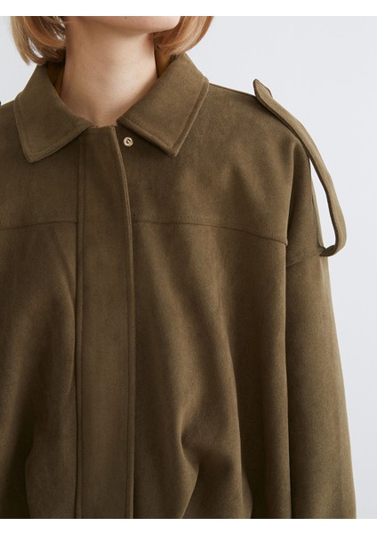 Yeni Sezon Gömlek Yaka Oversize Kadın Süet Görünümlü Ceket modelleri