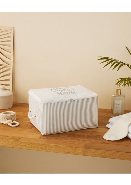 2’li Gri Çizgili Kumaş Bebek Hurcu – 30X22X18 cm Düzenleyici Kutu Seti