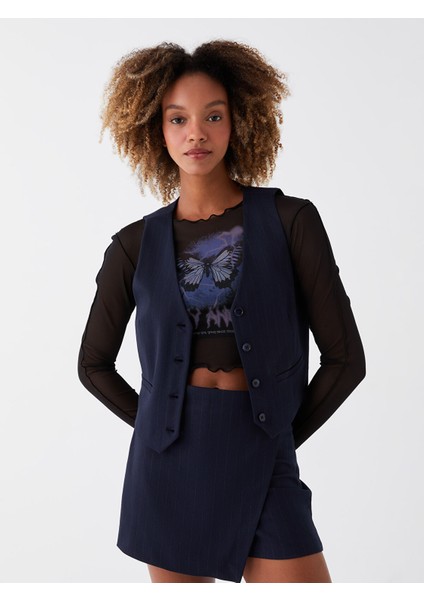 Yeni Sezon V Yaka Çizgili Kadın Klasik Yelek