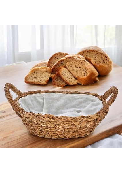 El Yapımı Hasır Kulplu Çok Amaçlı Dekoratif Oval Sepet, Hasır Kulplu Ekmek Sepeti (27X18X8 Cm) modelleri