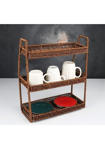 Wicker Serisi Hasır Örme Üç Katlı Organizatör Raf