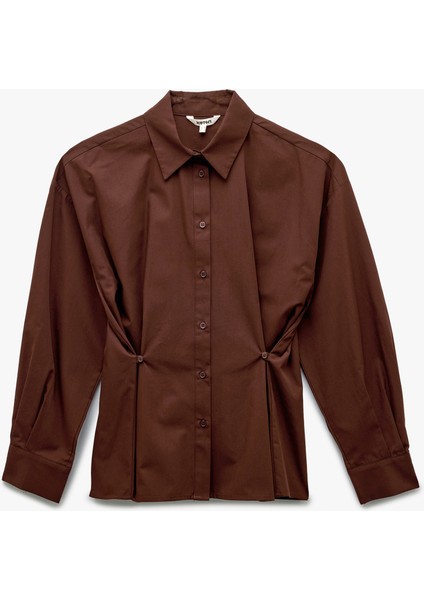 Uzun Kollu Klasik Yaka Pile Detaylı Poplin Gömlek