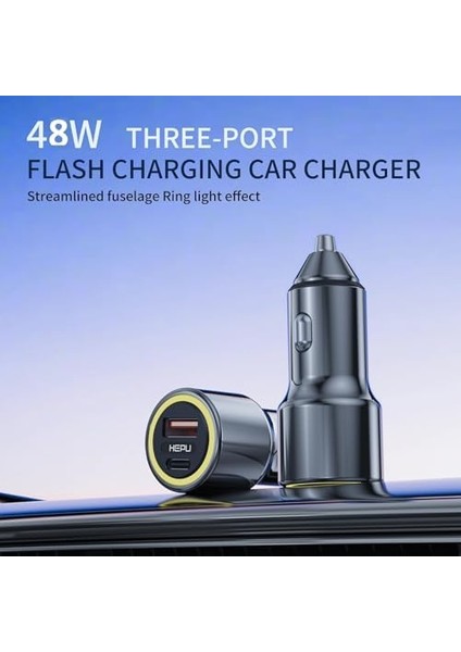 HP-782 Araç Içi Şarj Cihazı 3.1A Pd 48 Watt Hızlı Şarj Aleti Metal Çakmaklık Şarj Type C 2-Port Işıklı fiyatları