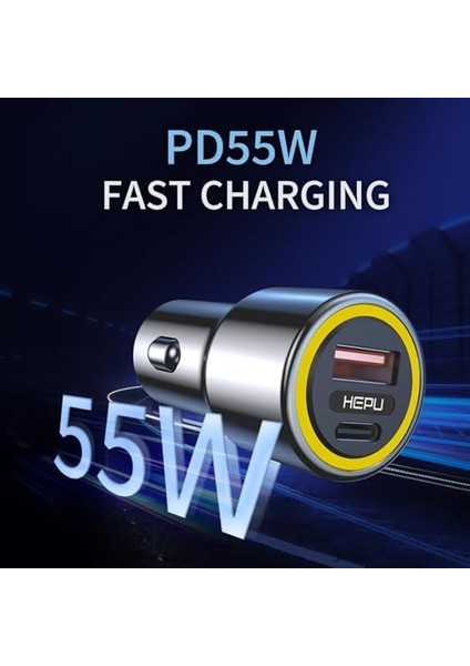 HP-782 Araç Içi Şarj Cihazı 3.1A Pd 48 Watt Hızlı Şarj Aleti Metal Çakmaklık Şarj Type C 2-Port Işıklı modelleri