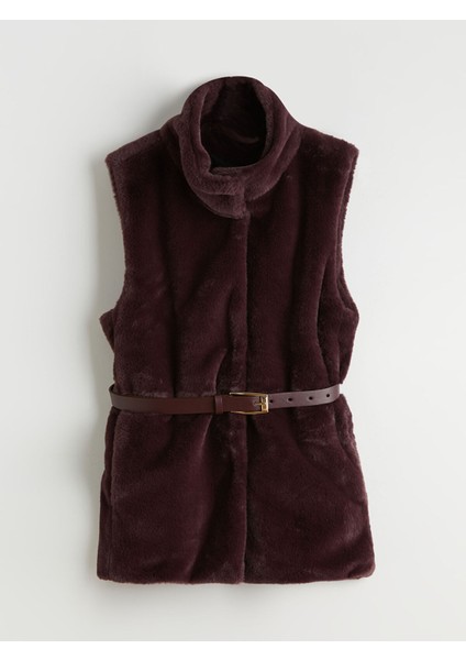 Yeni Sezon Dik Yaka Beli Kemerli Kadın Kürk Yelek indirimleri