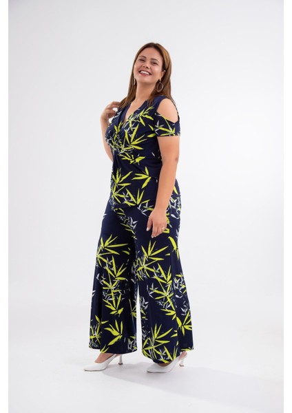 Kadın Büyük Beden Yaka Omuz Detaylı 2'li Takım Lacivert