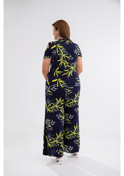 Kadın Büyük Beden Yaka Omuz Detaylı 2'li Takım Lacivert fırsatları