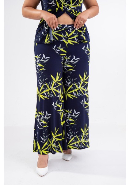 Kadın Büyük Beden Yaka Omuz Detaylı 2'li Takım Lacivert