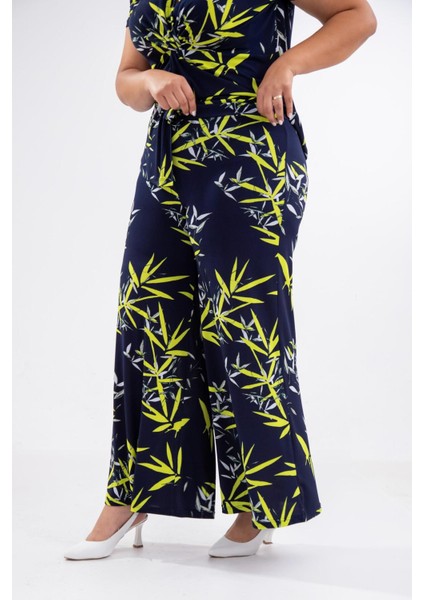 Kadın Büyük Beden Yaka Omuz Detaylı 2'li Takım Lacivert