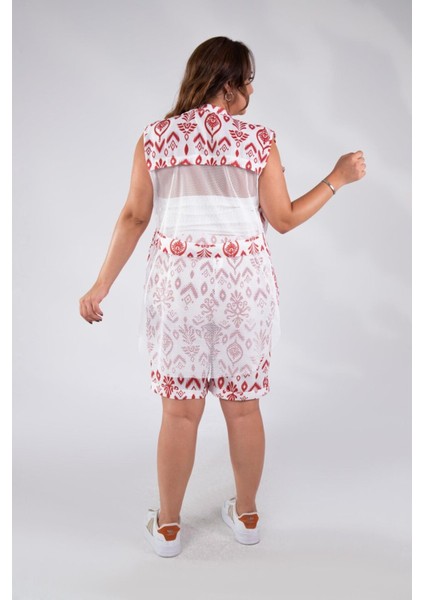 Kadın Büyük Beden Etnik Desen Fileli Kırmızı Bluz fiyatları