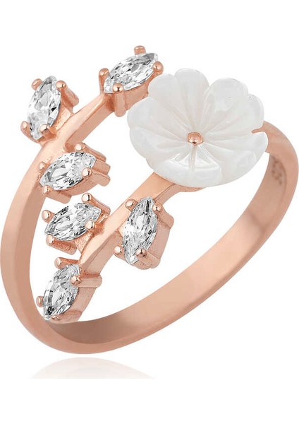 ​925 Ayar Gümüş Rose Beyaz Bahar Çiçeği Yüzük T5211 (770770)