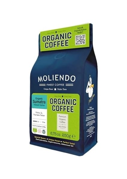 Moliendo Finest Coffee Organic Indonesia Sumatra Yöresel Kahve (Çekirdek) 250 G