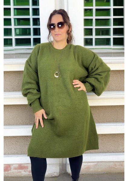 Selanik Örgü Balon Kol Büyük Beden Kadın Triko Kazak Tunik fırsatları